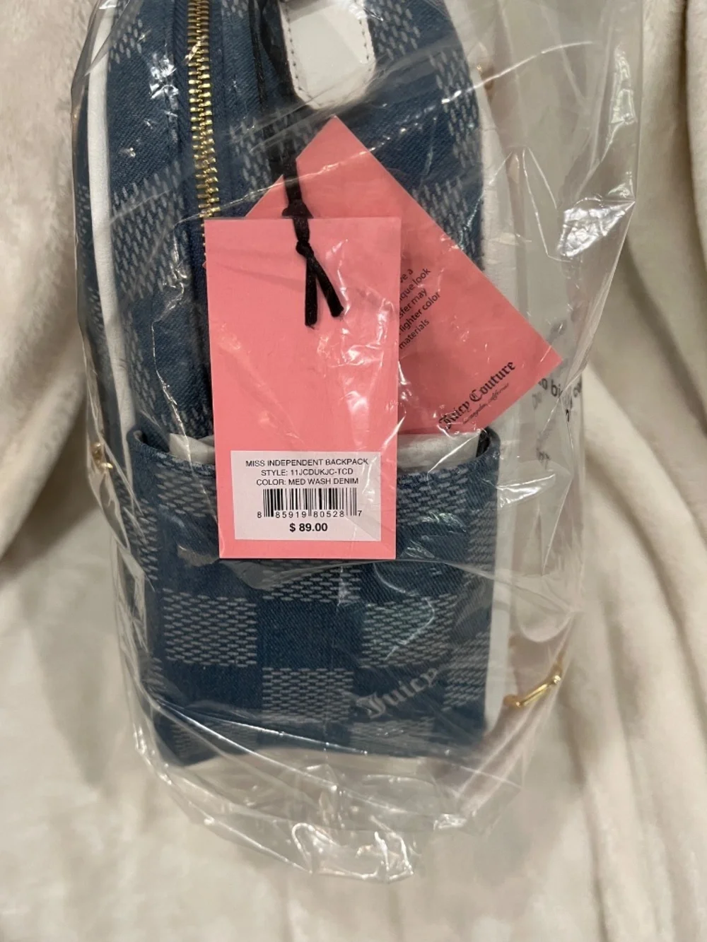 Juicy Couture blue checked backpack NWT
